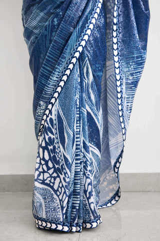 Swirl sequence blue sari and blouse