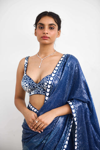 Swirl sequence blue sari and blouse