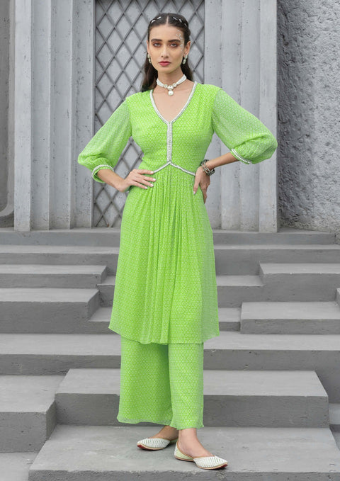 Chhavvi Aggarwal-Lime Green Printed Kurta And Pants-INDIASPOPUP.COM
