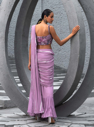 Chhavvi Aggarwal-Lavender Foil Print Sari And Blouse-INDIASPOPUP.COM