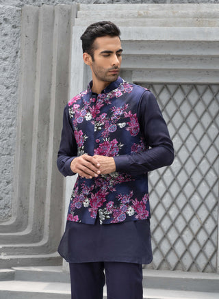 Chhavvi Aggarwal Men-Navy Blue Kurta And Bundi Set-INDIASPOPUP.COM