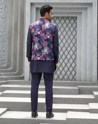 Chhavvi Aggarwal Men-Navy Blue Kurta And Bundi Set-INDIASPOPUP.COM