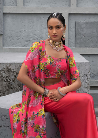 Chhavvi Aggarwal-Raspberry Printed Cape And Skirt Set-INDIASPOPUP.COM