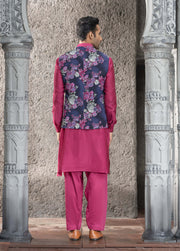 Chhavvi Aggarwal Men-Burgundy Pathani Kurta And Bundi Set-INDIASPOPUP.COM