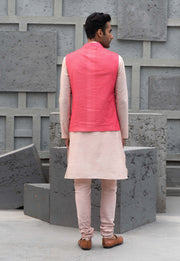 Chhavvi Aggarwal Men-Coffee Kurta And Pink Bundi Set-INDIASPOPUP.COM