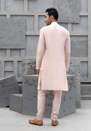 Chhavvi Aggarwal Men-Coffee Kurta And Pink Bundi Set-INDIASPOPUP.COM