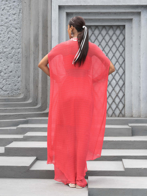 Chhavvi Aggarwal-Raspberry Printed Skirt And Cape Set-INDIASPOPUP.COM