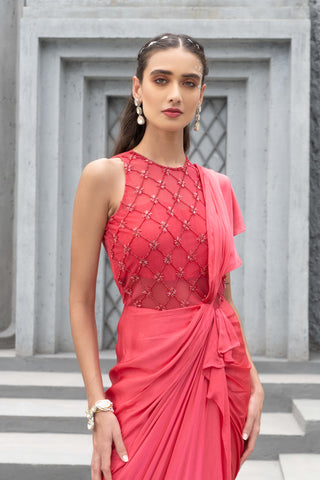 Chhavvi Aggarwal-Raspberry Pink Embroidered Gown-INDIASPOPUP.COM