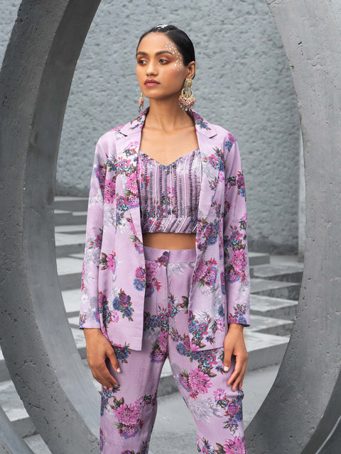 Chhavvi Aggarwal-Lavender Printed Jacket And Pant Set-INDIASPOPUP.COM