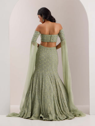 Silky Bindra Lenore Mint Green Mermaid Lehenga And Blouse available on indiaspopup