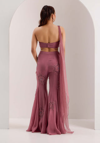 Silky Bindra Yuki Mauve Drape Blouse With Pants available on indiaspopup