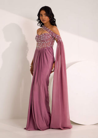 Ivelle mauve corset sari gown set