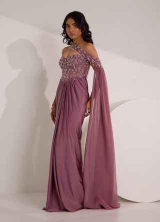 Ivelle mauve corset sari gown set