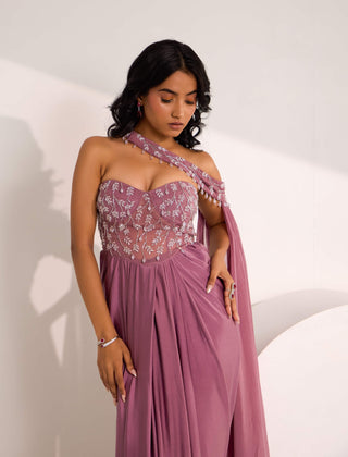 Ivelle mauve corset sari gown set