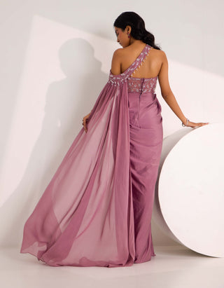 Ivelle mauve corset sari gown set