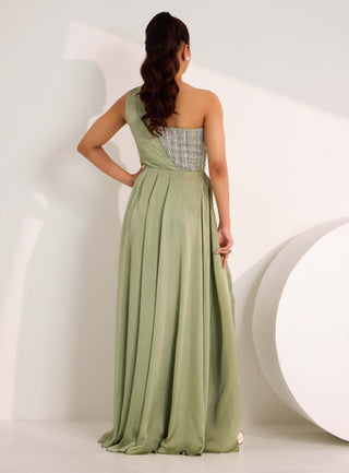 Mirela mint green high slit gown and leggings