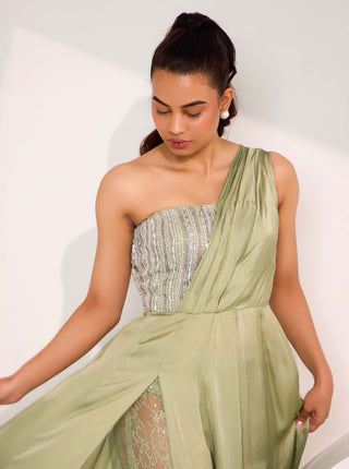 Silky Bindra Mirela Mint Green High Slit Gown And Leggings available on indiaspopup