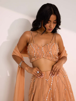 Silky Bindra Diora Rose Gold Lehenga Set available on indiaspopup