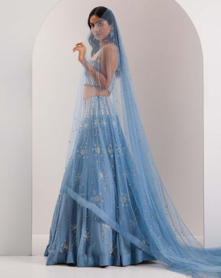 Elsa blue snowflake scatter lehenga set