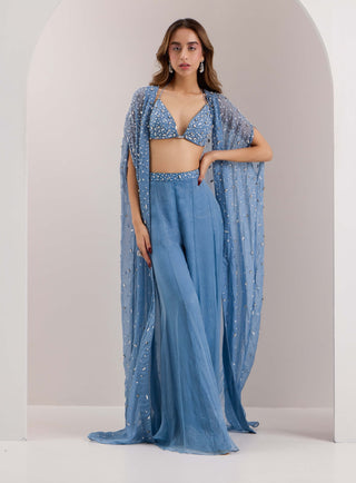 Silky Bindra Ivelle Blue Cape And Palazzo Set available on indiaspopup