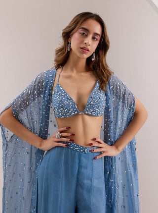 Silky Bindra Ivelle Blue Cape And Palazzo Set available on indiaspopup