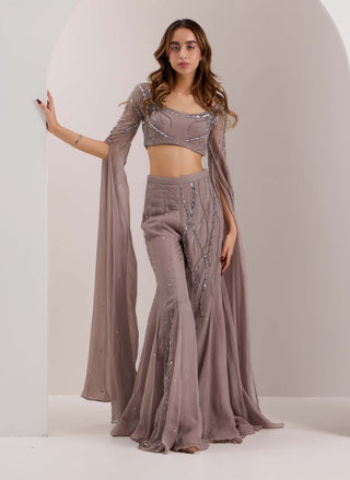 Silky Bindra Neve Gray Blouse And Flared Pants available on indiaspopup