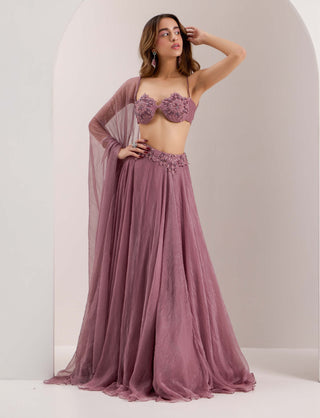 Silky Bindra Bella Mauve Snowflake Lehenga Set available on indiaspopup