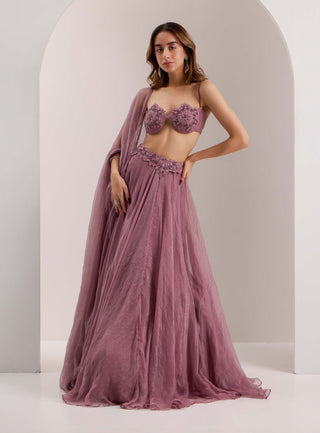 Silky Bindra Bella Mauve Snowflake Lehenga Set available on indiaspopup