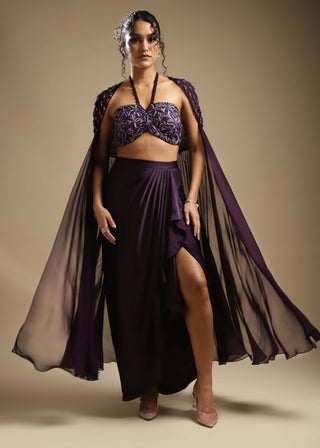 Sakshi Khetterpal-Purple Embroidered Skirt And Cape Set-INDIASPOPUP.COM