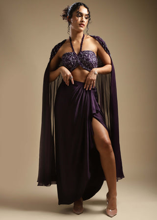 Sakshi Khetterpal-Purple Embroidered Skirt And Cape Set-INDIASPOPUP.COM
