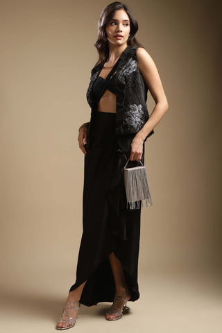 Sakshi Khetterpal-Charcoal Sleeveless Jacket And Skirt Set-INDIASPOPUP.COM