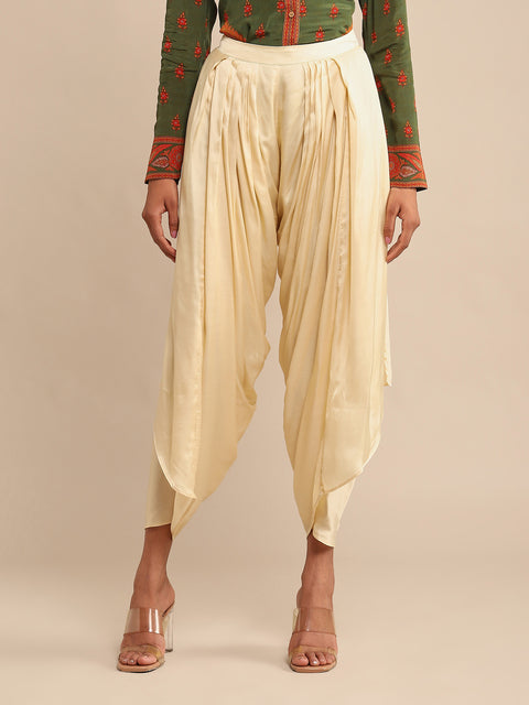 Ecru Satin Draped Dhoti Salwar