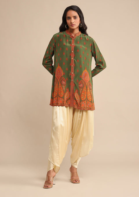 Ecru Satin Draped Dhoti Salwar