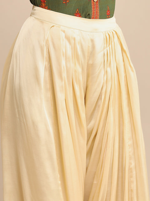 Ecru Satin Draped Dhoti Salwar