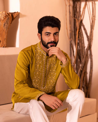 Shreyansh Designs-Tan Yellow Faqat Kurta And Pants-INDIASPOPUP.COM