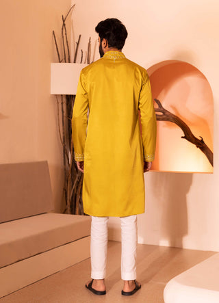 Shreyansh Designs-Yellow Hasrat Kurta And Pants-INDIASPOPUP.COM