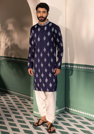 Shreyansh Designs-Blue Sarab Kurta And Pants-INDIASPOPUP.COM