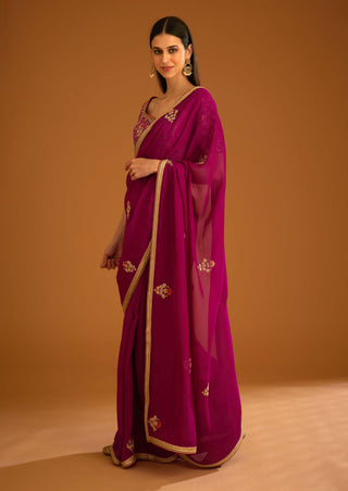 Shyam Narayan Prasad-Raspberry Pink Organza Sari And Blouse-INDIASPOPUP.COM