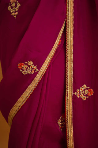 Shyam Narayan Prasad-Raspberry Pink Organza Sari And Blouse-INDIASPOPUP.COM