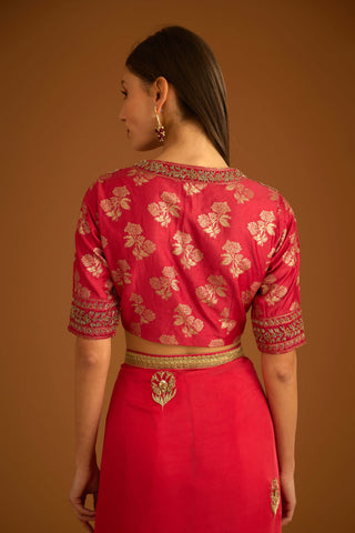 Shyam Narayan Prasad-Cranberry Pink Chiffon Sari And Blouse-INDIASPOPUP.COM