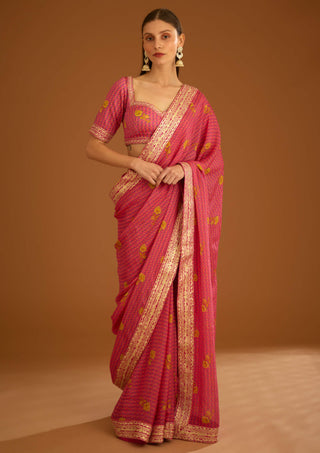 Shyam Narayan Prasad-Fuschia Pink Printed Sari And Blouse-INDIASPOPUP.COM