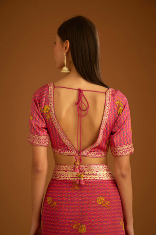 Shyam Narayan Prasad-Fuschia Pink Printed Sari And Blouse-INDIASPOPUP.COM