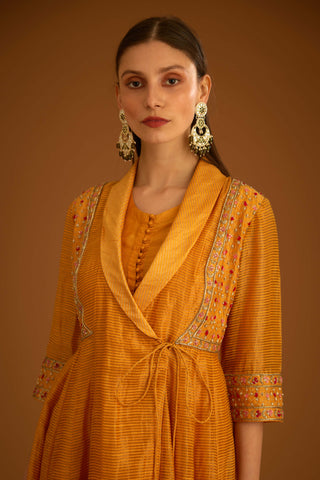 Shyam Narayan Prasad-Mango Yellow Chanderi Angrakha Set-INDIASPOPUP.COM