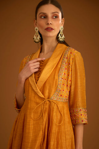 Shyam Narayan Prasad-Mango Yellow Chanderi Angrakha Set-INDIASPOPUP.COM