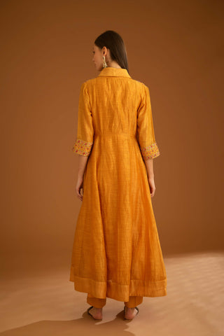 Shyam Narayan Prasad-Mango Yellow Chanderi Angrakha Set-INDIASPOPUP.COM