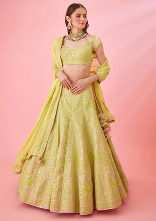 Shyam Narayan Prasad-Yellow Pink Threadwork Lehenga Set-INDIASPOPUP.COM