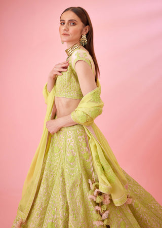 Shyam Narayan Prasad-Yellow Pink Threadwork Lehenga Set-INDIASPOPUP.COM