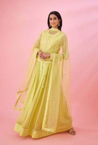 Shyam Narayan Prasad-Lemon Yellow Anarkali Set-INDIASPOPUP.COM