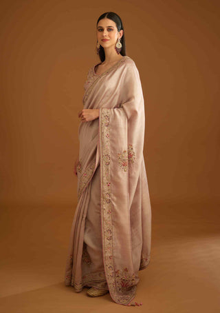 Shyam Narayan Prasad-Whisper Pink Zardozi Sari And Blouse-INDIASPOPUP.COM