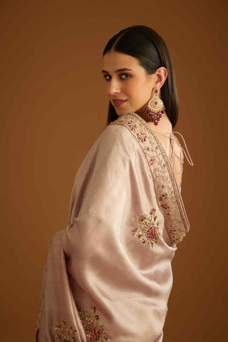 Shyam Narayan Prasad-Whisper Pink Zardozi Sari And Blouse-INDIASPOPUP.COM